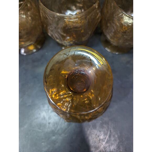 Morgantown‎ Seneca Driftwood Crinkle Glasses, Amber Icers, Set Of Four, Vintage - Picture 7 of 9